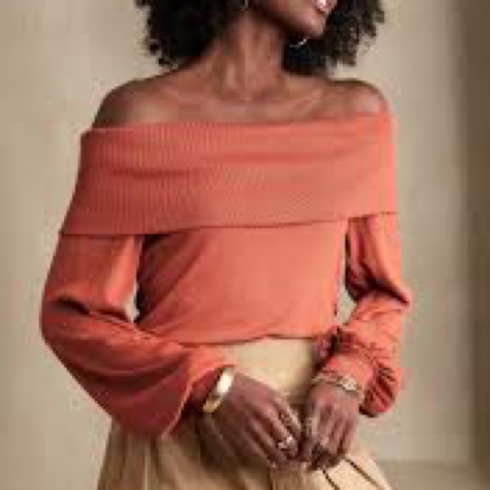 Banana Republic Soft Luxe Off the Shoulder Sweater (Coral)